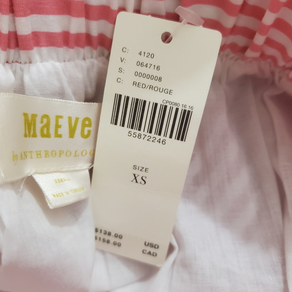 NWT Anthropologie Maeve Penny Ruffled Midi Skirt Pink Striped Tiered Boho XS - Picture 10 of 13